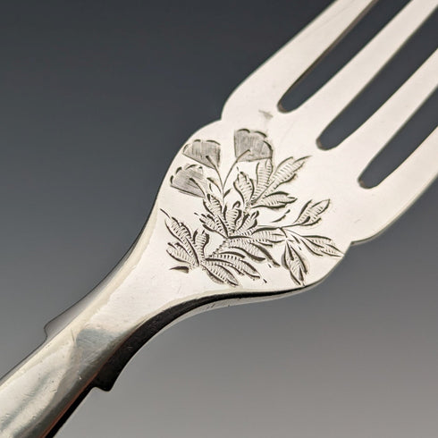 Circa 1865 British antique sterling silver handle fish cutlery pair JB